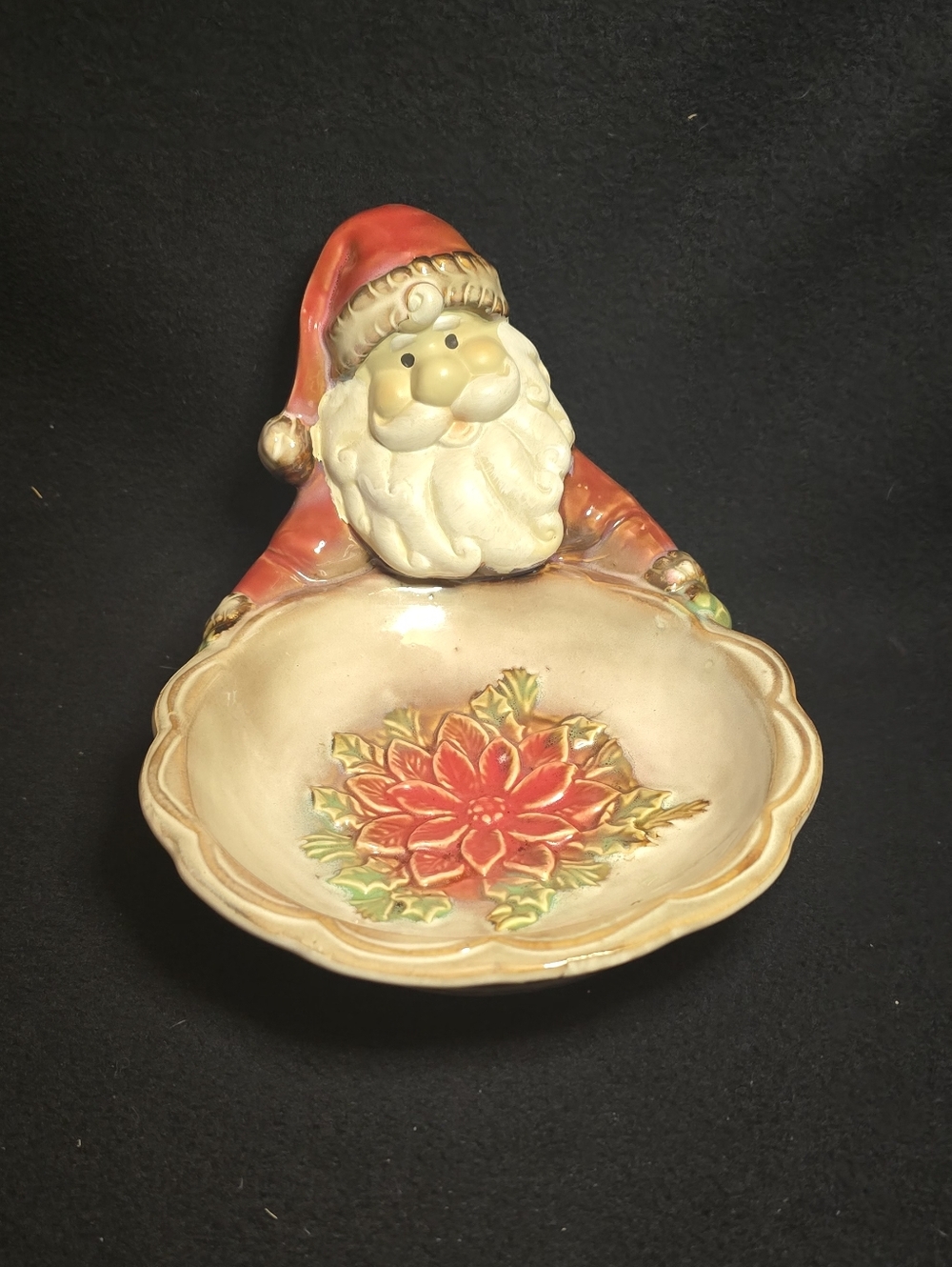 Santa Poinsettia Holiday Decorative Trinket Dish